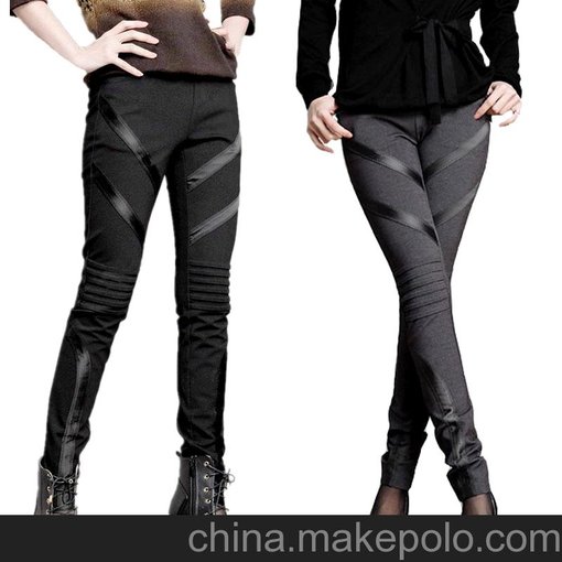 高端外貿(mào)原單鉛筆褲子2013春秋新款拼接廣東休閑高貴女褲批發(fā)PJ84圖片