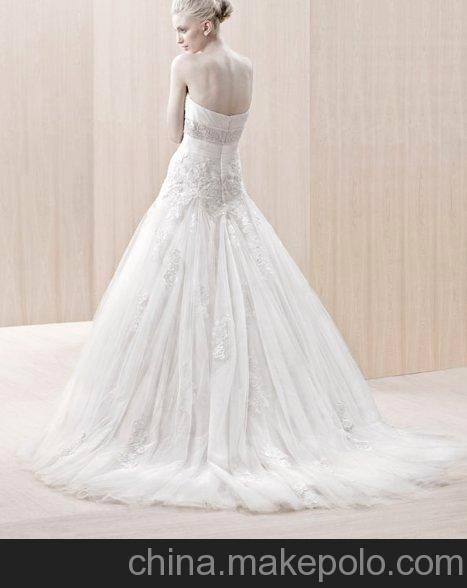 廣州婚紗廠批發定做Enzoani 抹胸閃鉆腰帶法國蕾絲婚紗 YS329