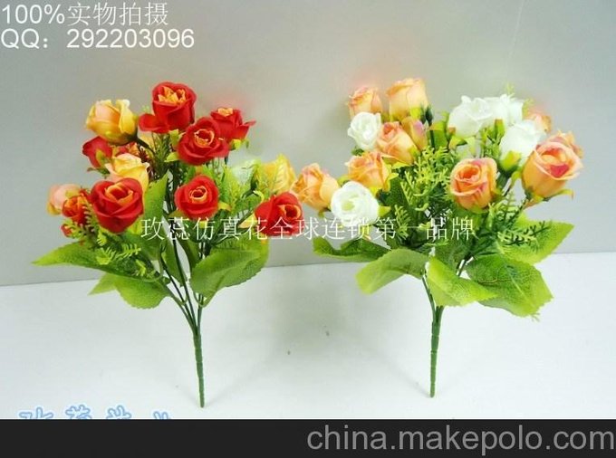 15頭玫蕾玫苞 小把束玫瑰花 仿真花批發(fā)直銷(xiāo)廠(chǎng)家 外貿 人造花圖片