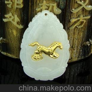 斯瑯卡珠寶首飾 金鑲玉 999千足金 A貨翡翠 項鏈 吊墜 生肖馬圖片