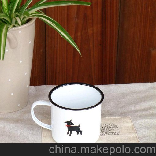 zakka雜貨 外貿原單 創(chuàng  )意 雙面黑白小羊 8cm口徑 搪瓷杯圖片