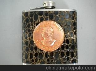 紀念價值標貼的不銹鋼包皮酒壺圖片