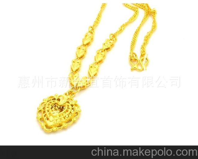 鍍金項鏈 女款 鍍黃金項鏈 心形吊墜項鏈 女士 婚慶飾品 結婚首飾圖片