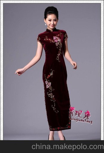 SG31112新款高檔絲絨長旗袍/中袖/禮服圖片