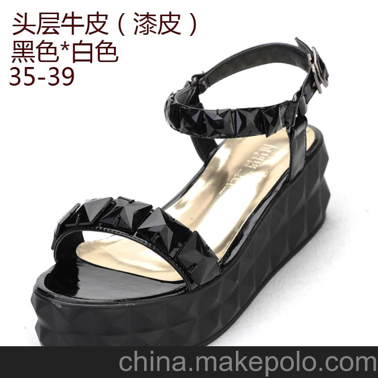 2013新款正品搖搖鞋漆皮坡跟坡跟厚底松糕涼鞋女鞋魚嘴鞋8012