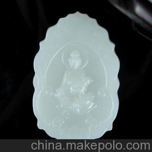 歡迎來樣加工定制批發(fā)各種浮雕刻和田玉白玉圓光觀音玉牌子掛件圖片