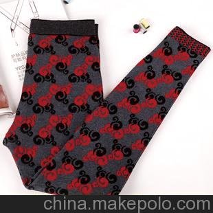 09051135供應(yīng)批發(fā)秋冬新款女士羊毛褲 保暖加厚黑紅灰搭配羊毛褲圖片