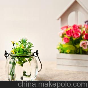 mxmade日系简约南瓜玻璃铁线吊瓶花瓶 水培南瓜瓶